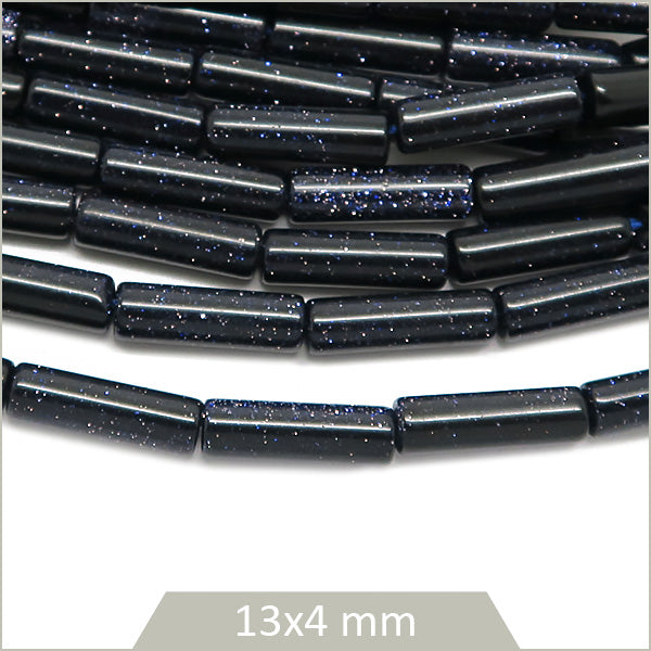 Env. 30 perles tubes de Pierre de sable bleue, 13x4 mm