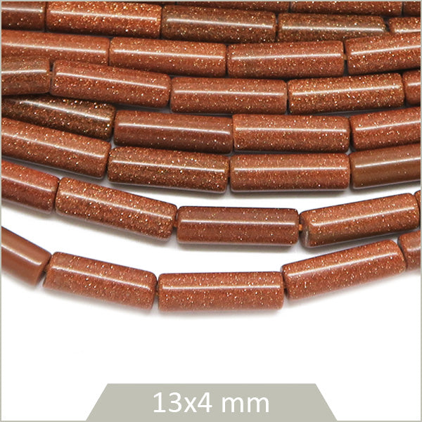 Env. 30 perles tubes de Pierre de sable dorée, 13x4 mm