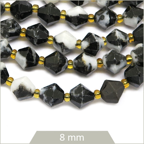 Env. 35 perles toupies Jaspe zèbre noir et blanc, 8 mm