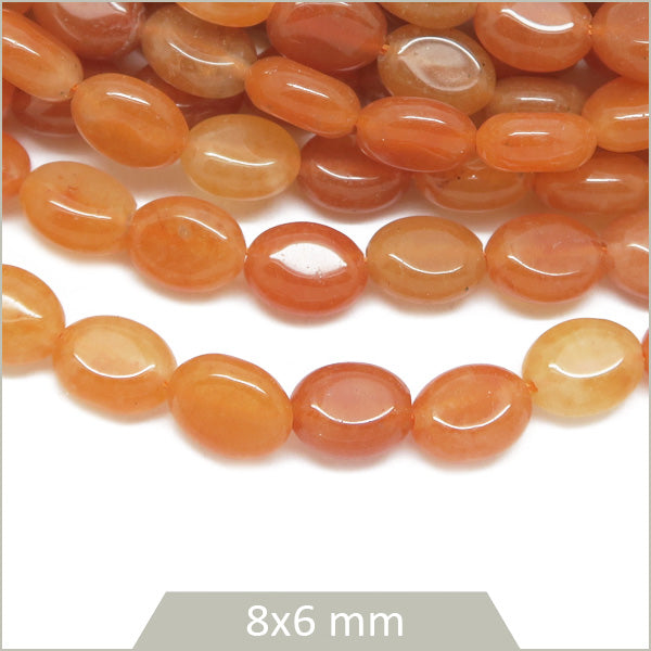 Env. 45 perles ovales en Aventurine rouge, 8x6 mm