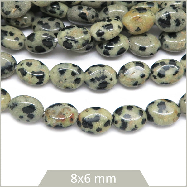 Env. 45 perles ovales Jaspe dalmatien, 8x6 mm