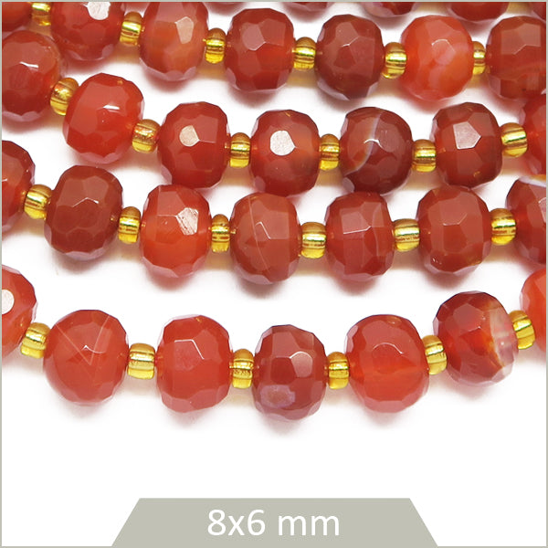 Env. 40 perles donuts à facettes en Agate rouge, 8x6 mm