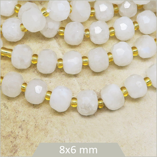Env. 40 perles donuts à facettes Pierre de lune rare, 8x6 mm