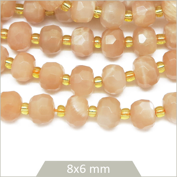 Env. 40 perles donuts à facettes Pierre de soleil, 8x6 mm