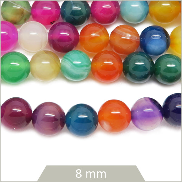 Env. 45 perles rondes en Agate rayée mix, 8 mm