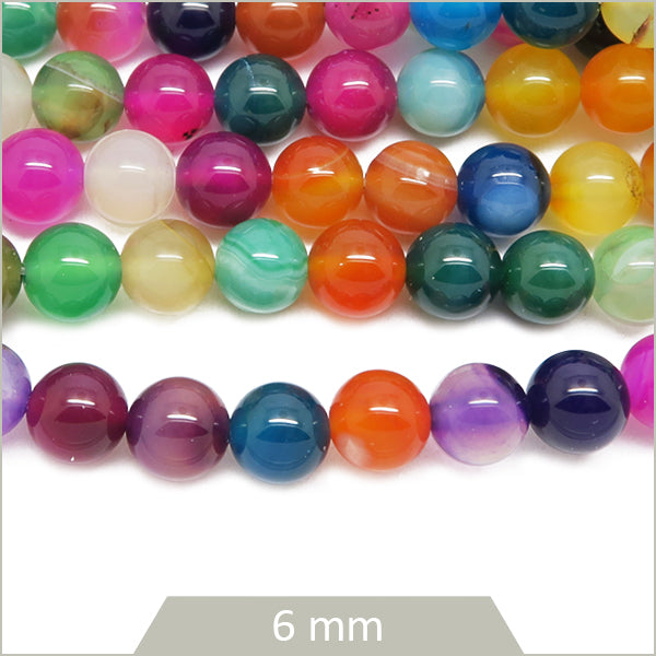 Env. 60 perles rondes en Agate rayée teintée mix, 6 mm