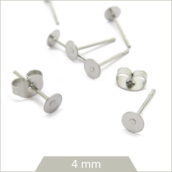 20 clous en acier inox pour boucles d'oreilles puces, 4mm