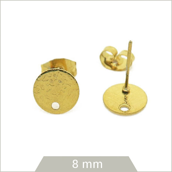 4 clous de boucle d'oreilles cercle texturé en acier doré 8 mm