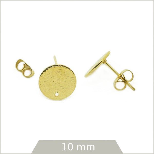 4 clous de boucle d'oreilles cercle texturé en acier doré 10 mm