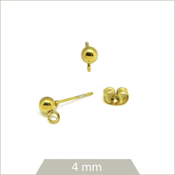 6 clous de boucles d'oreilles bille en acier doré