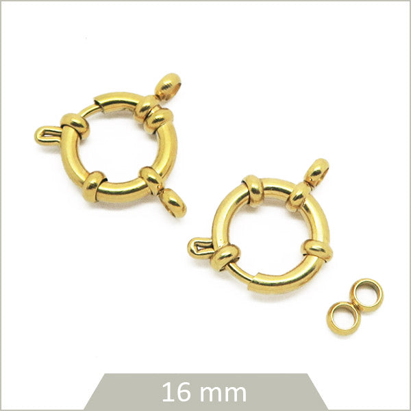 2 fermoirs bouées en acier inoxydable 304 doré 18K, 16 mm