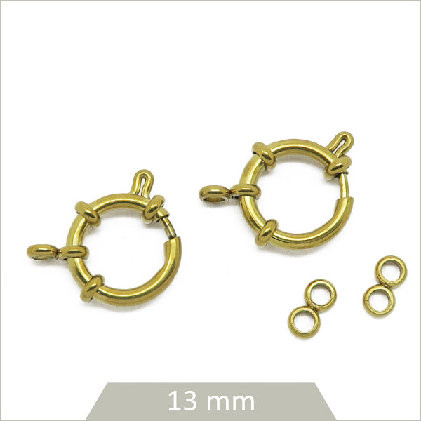 2 fermoirs bouées en acier inoxydable 304 doré 18K, 13mm