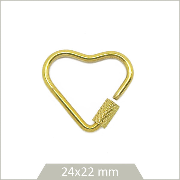 1 mousqueton à vis en forme de coeur en acier doré