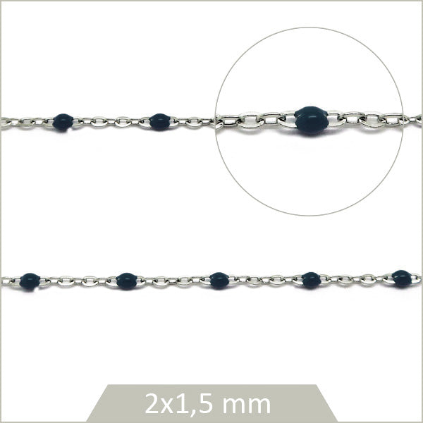 1 m de chaîne acier inox et maillons effet émail bleu marine