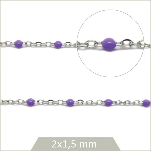 1 m de chaîne acier inox et maillons effet émail mauve