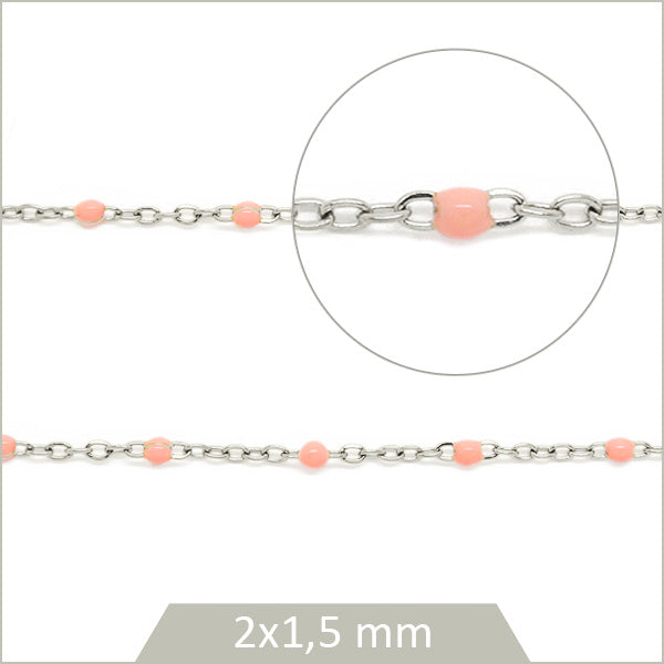 1 m de chaîne acier inoxydable et maillons effet émail rose clair