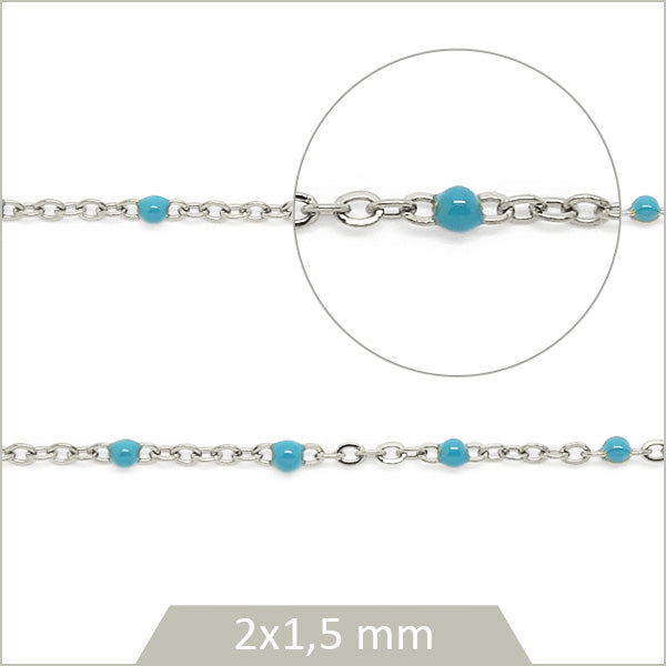1 m de chaîne acier inoxydable et maillons effet émail turquoise