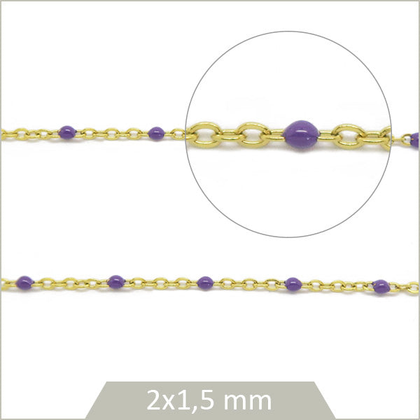 1 m de chaîne acier inox doré et maillons effet émail mauve