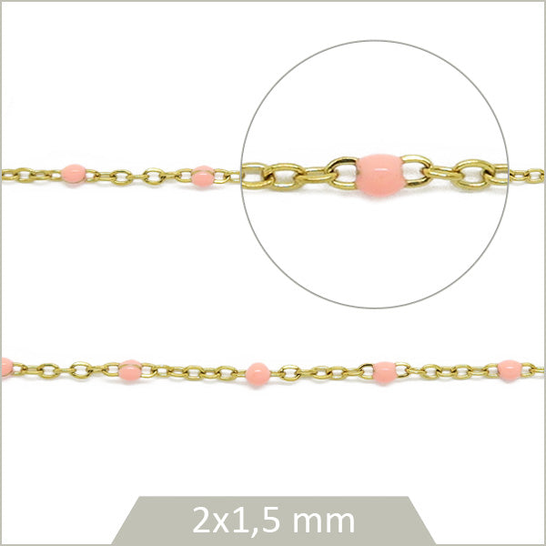 1 m de chaîne acier inoxydable doré et maillons effet émail rose clair