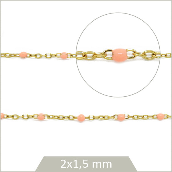 1 m de chaîne acier inoxydable doré et maillons effet émail rose saumon
