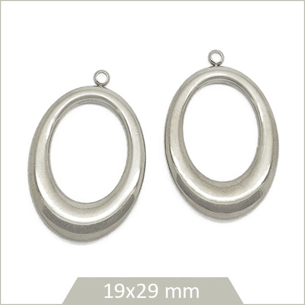 2 breloques ovales en acier inoxydable