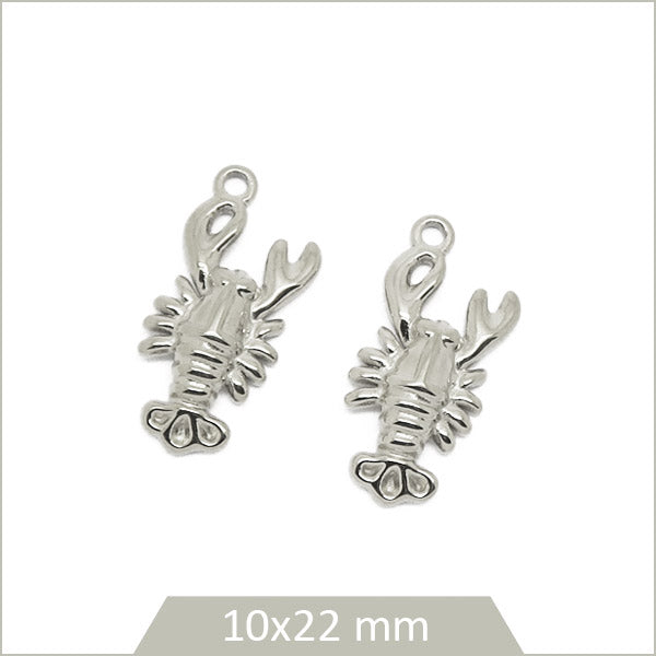 2 breloques homard en acier inoxydable