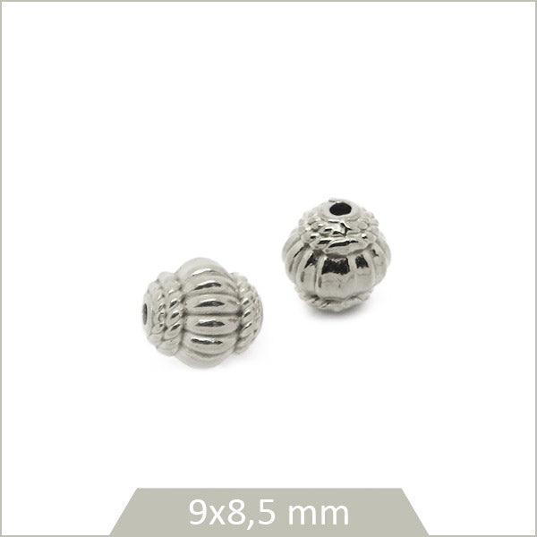 2 perles ethniques toupies en acier inoxydable argenté