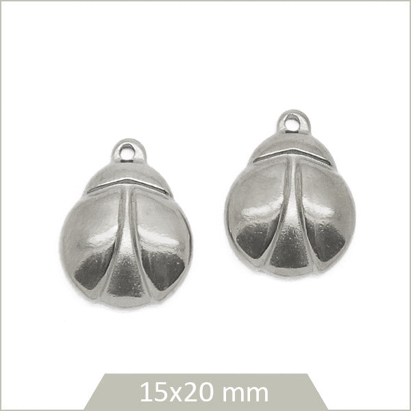 2 breloques coccinelle acier inoxydable