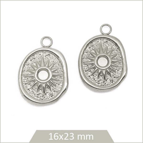 2 breloques ovales soleil acier inoxydable