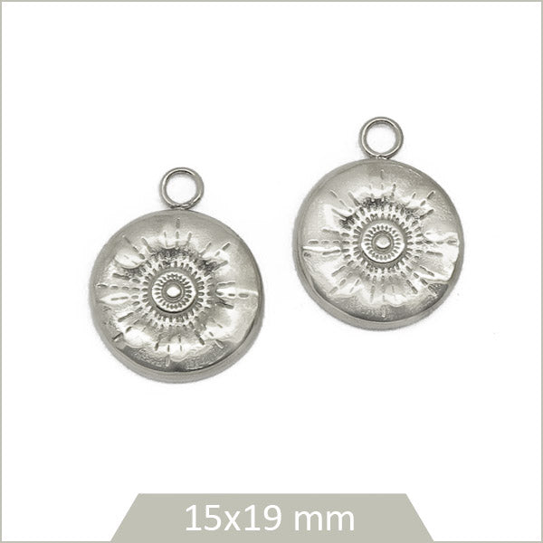 2 breloques rondes soleil acier inoxydable