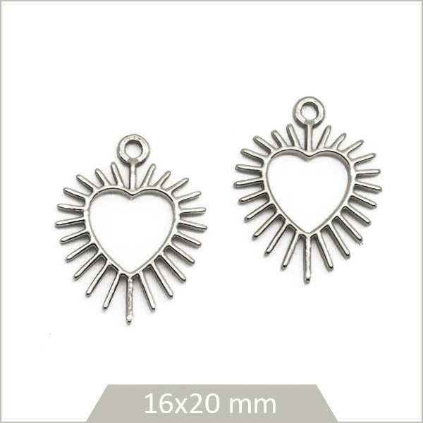 2 breloques cœur-soleil acier inoxydable