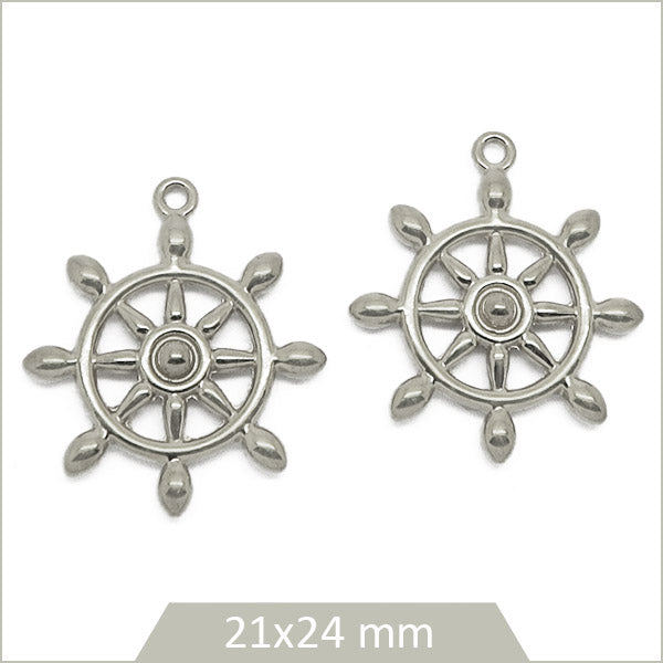 2 breloques barre de navigation de bateau en acier inoxydable argenté