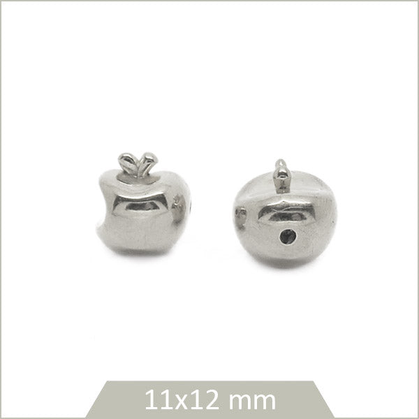 2 perles pommes croquées en acier inoxydable