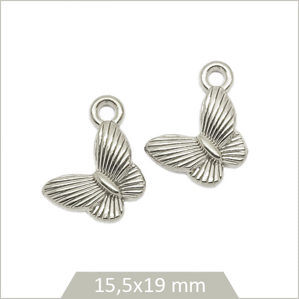 2 breloques papillon acier inoxydable argenté