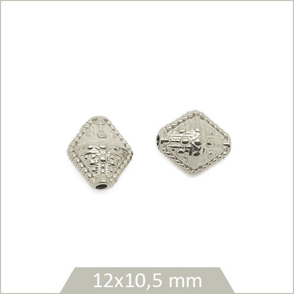 2 perles ethniques losanges en acier inoxydable