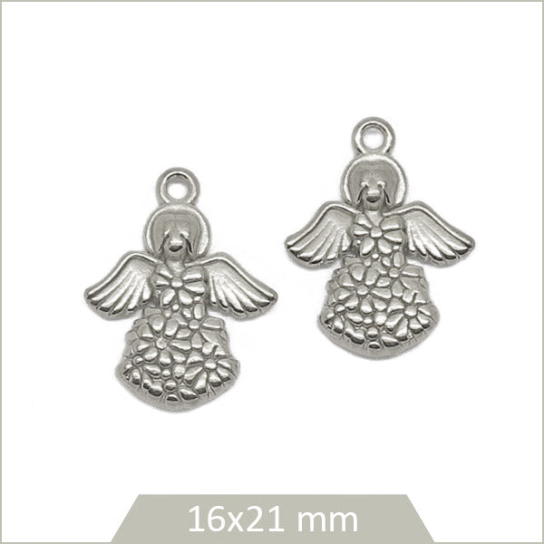 2 breloques anges motifs fleurs en acier inoxydable