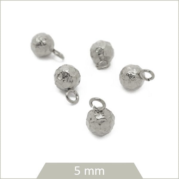 6 breloques billes martelées en acier inoxydable, 5 mm
