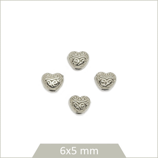 4 perles coeurs ethniques en acier inoxydable