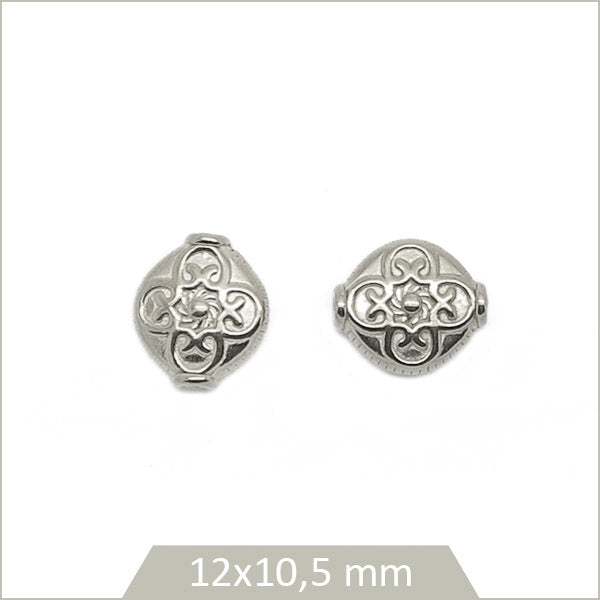 2 perles ovales ethniques motif trèfle en acier inoxydable