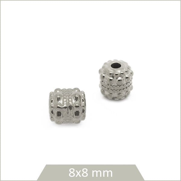 2 perles tubes ethniques texturées en acier inoxydable
