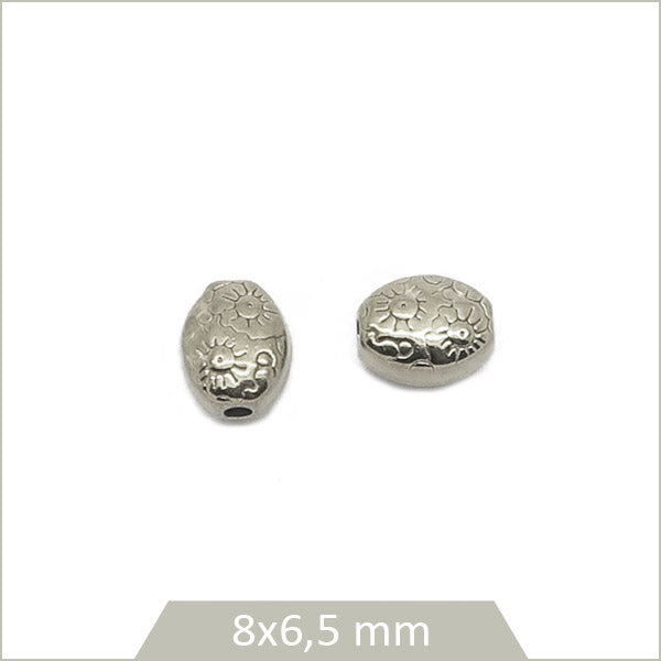 2 perles ethniques ovales motif soleil en acier inoxydable
