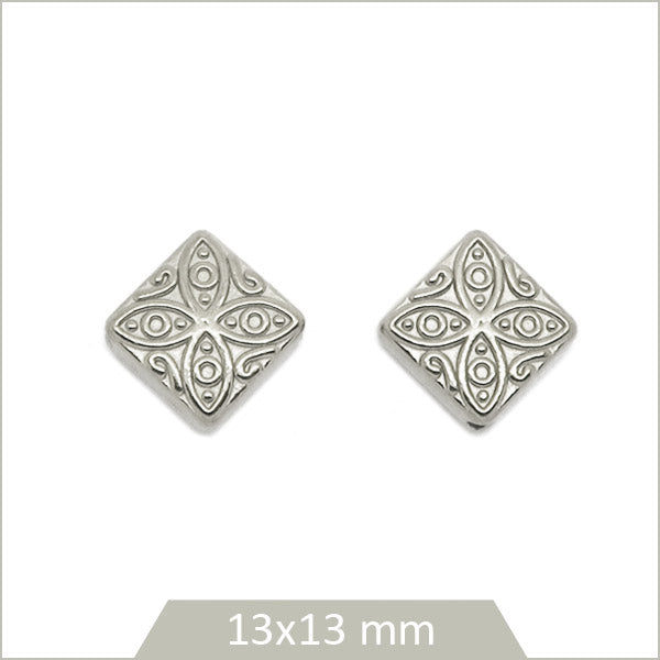 2 perles ethniques losanges en acier inoxydable