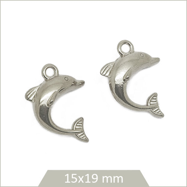 2 breloques dauphins en acier inoxydable argenté
