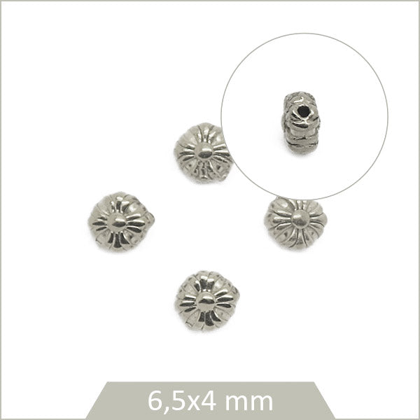 4 perles fleurs en acier inoxydable argenté