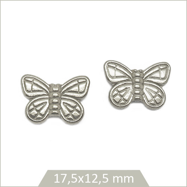 2 perles tubes papillons en acier inoxydable argenté