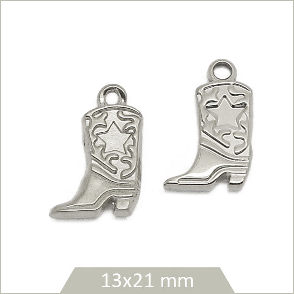 2 breloques santiags en acier inoxydable