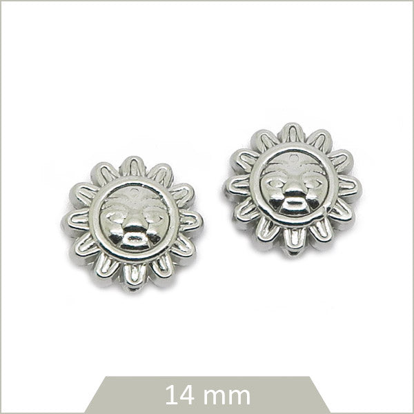 2 perles soleil aztèque en acier inoxydable argenté