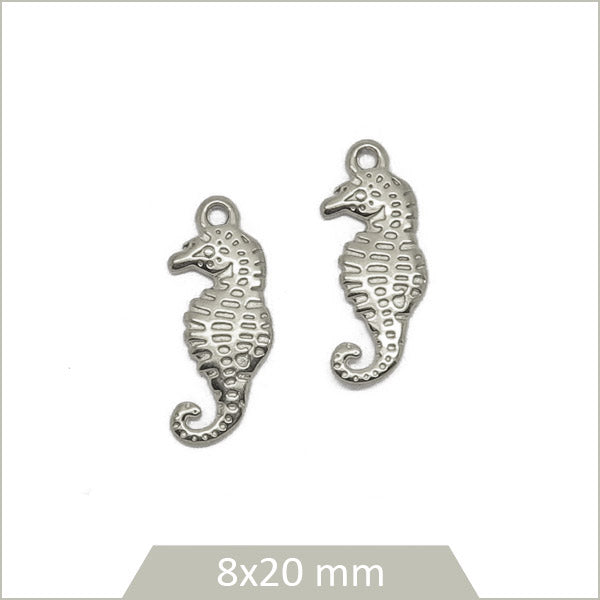 2 breloques hippocampes en acier inoxydable
