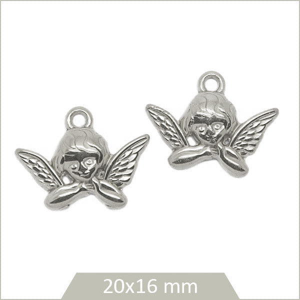 2 breloques anges en acier inoxydable