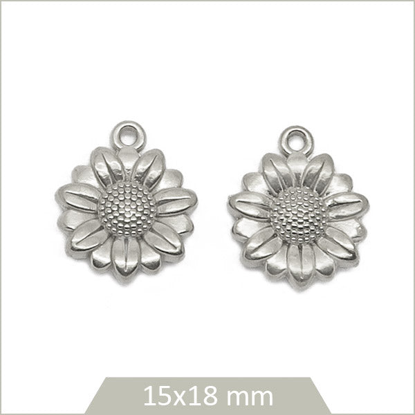 2 breloques tournesols en acier inoxydable